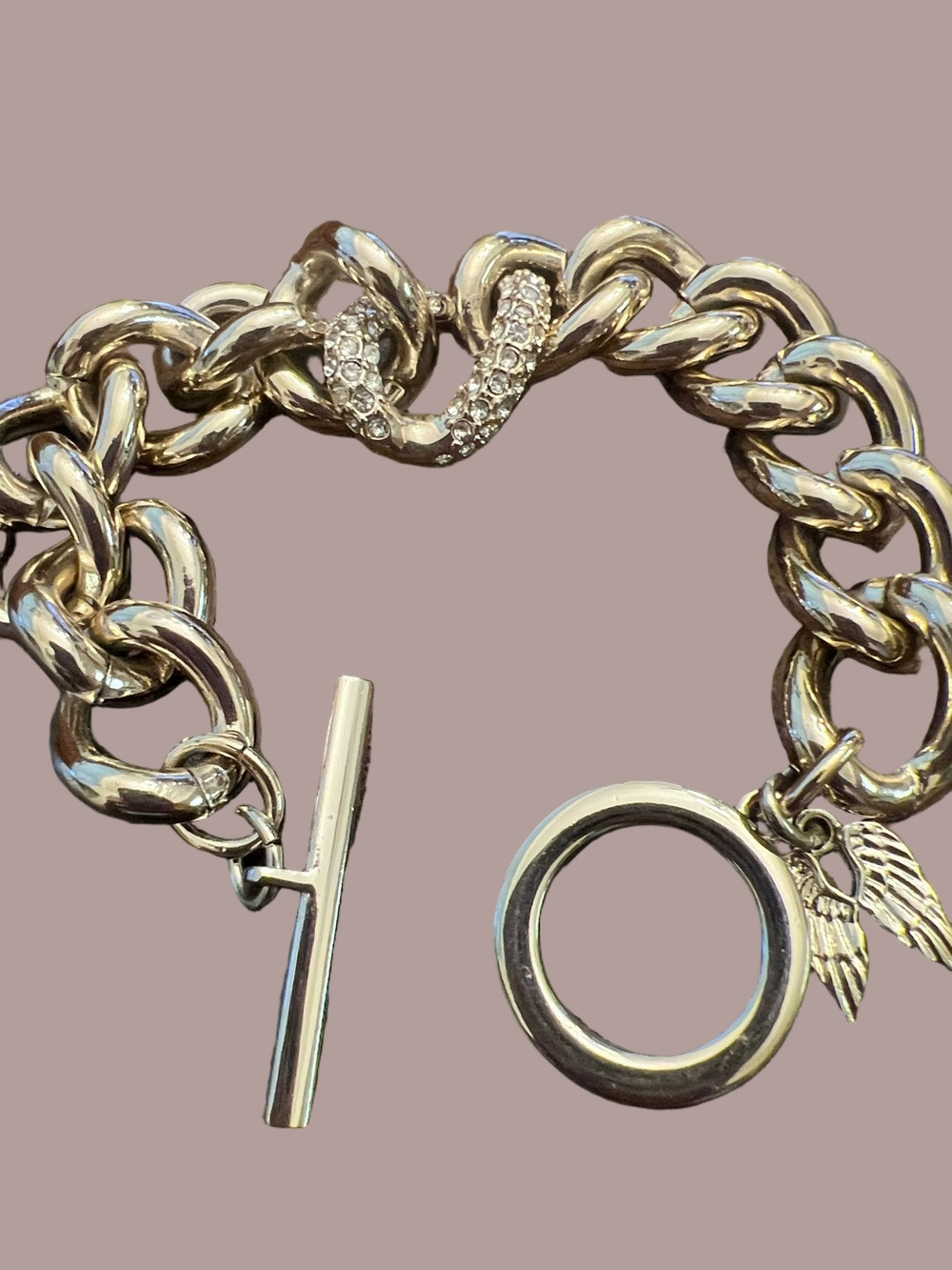 Victoria's Secret Chunky Gold Chain Bracelet with Crystal Accent